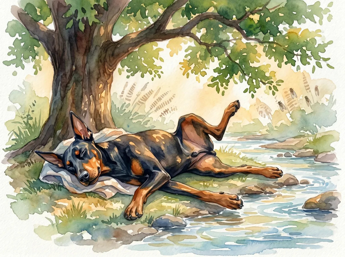 Doberman Pinscher watercolor calendar month 8